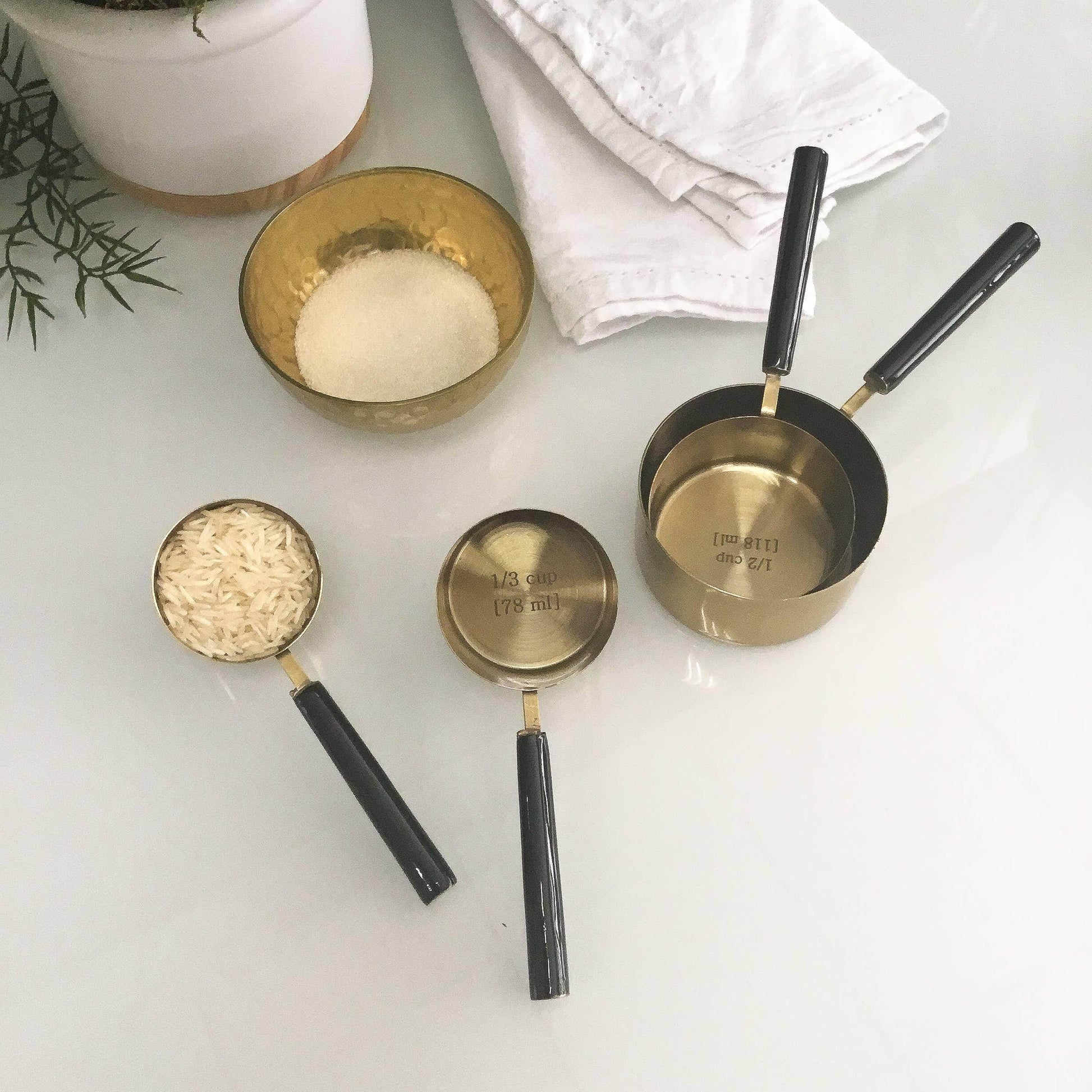 Gold & Black Enamel Handle Measuring Cups S/4 - Songbird Gifts
