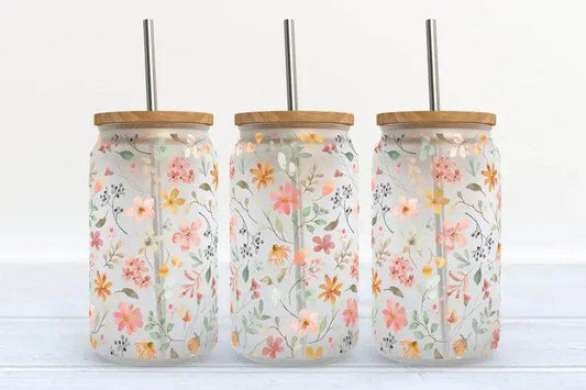  Spring Time Flowers 16oz Frosted Glass Tumbler  - Songbird Gifts